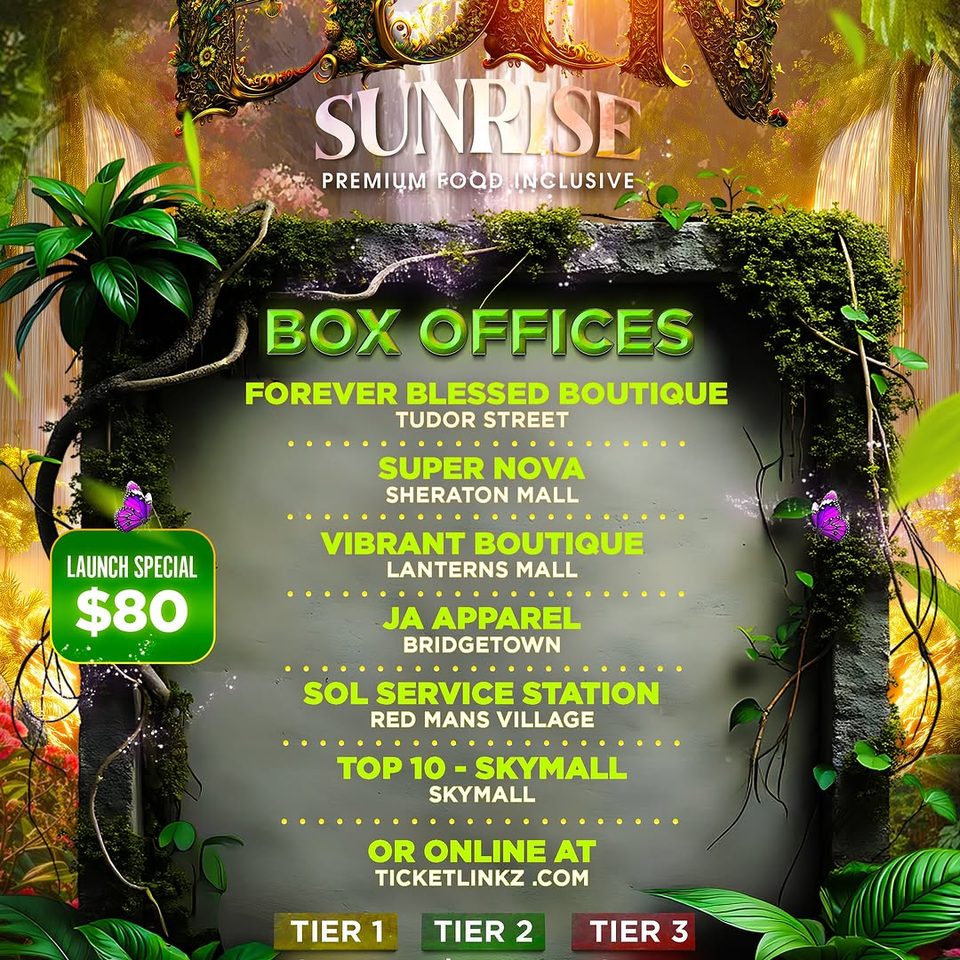 Event poster for Eden Sunrise (Crop Over 2026 Sunrise Fete) - Premium Food Inclusive