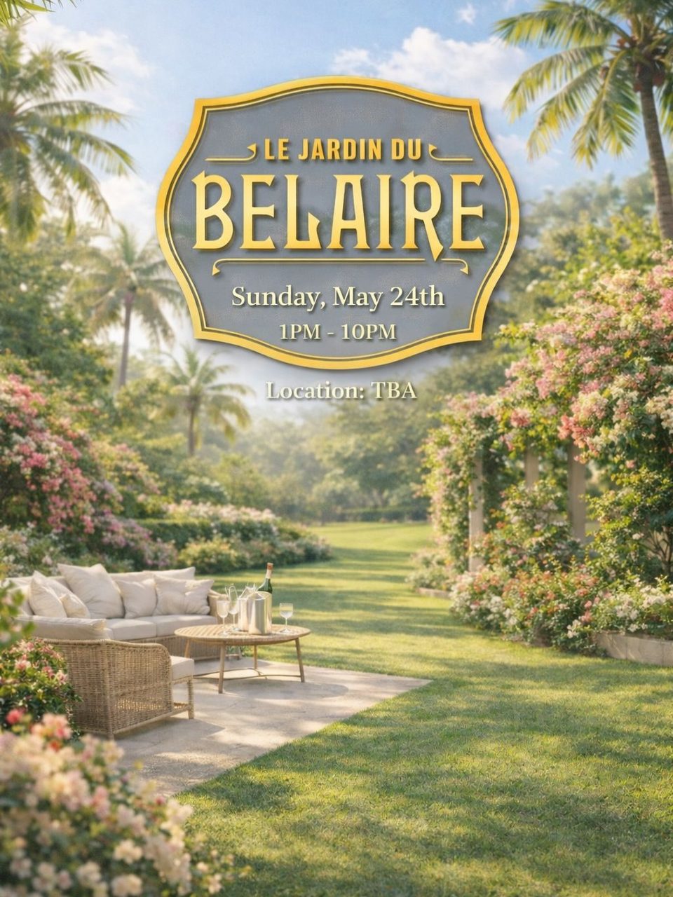 Event poster for Le Jardin du Belaire (Belaire Garden / Luc Belaire Summer Starter)