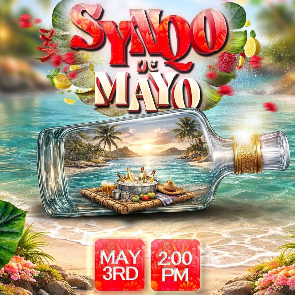 Event poster for Synqo De Mayo Beach Party