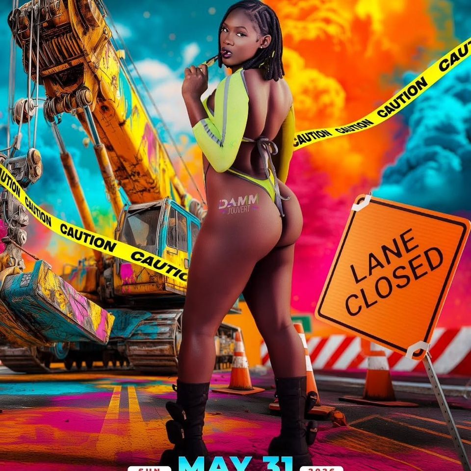 Event poster for DAMM Jouvert (Paint, Powder & Foam J’ouvert Fete)